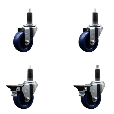 Service Caster 3.5'' Solid Poly Wheel Swivel 1-1/8'' Expanding Stem Caster Set 2 Brakes, 4PK SCC-EX20S3514-SPUS-2-PLB-2-118